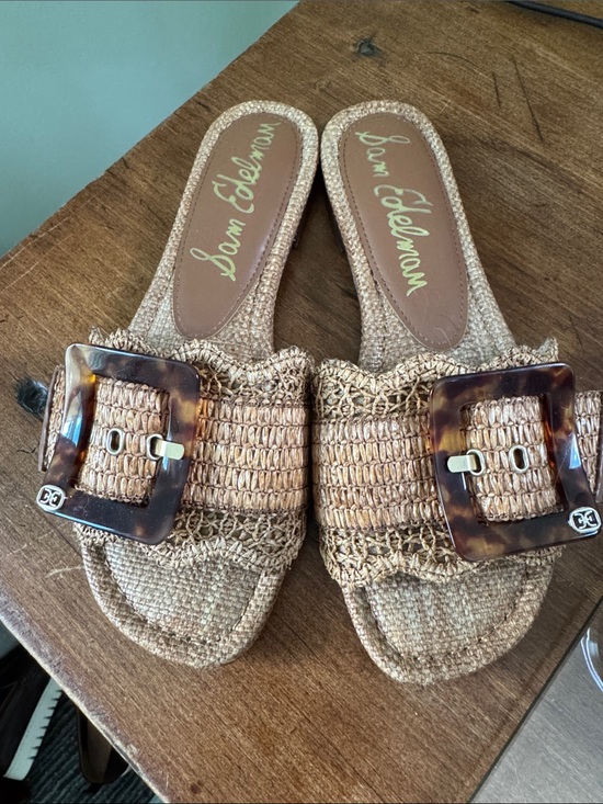 Sam Edelman Shoes - Sam Edelman Woven Tan Slide Mules with Tortoiseshell Buckle